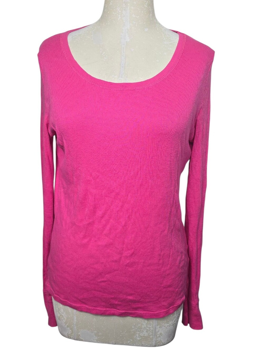 Faded Glory Womens Large Hot Pink 100% Organic Cotton Thermal Long Sleeve Top L